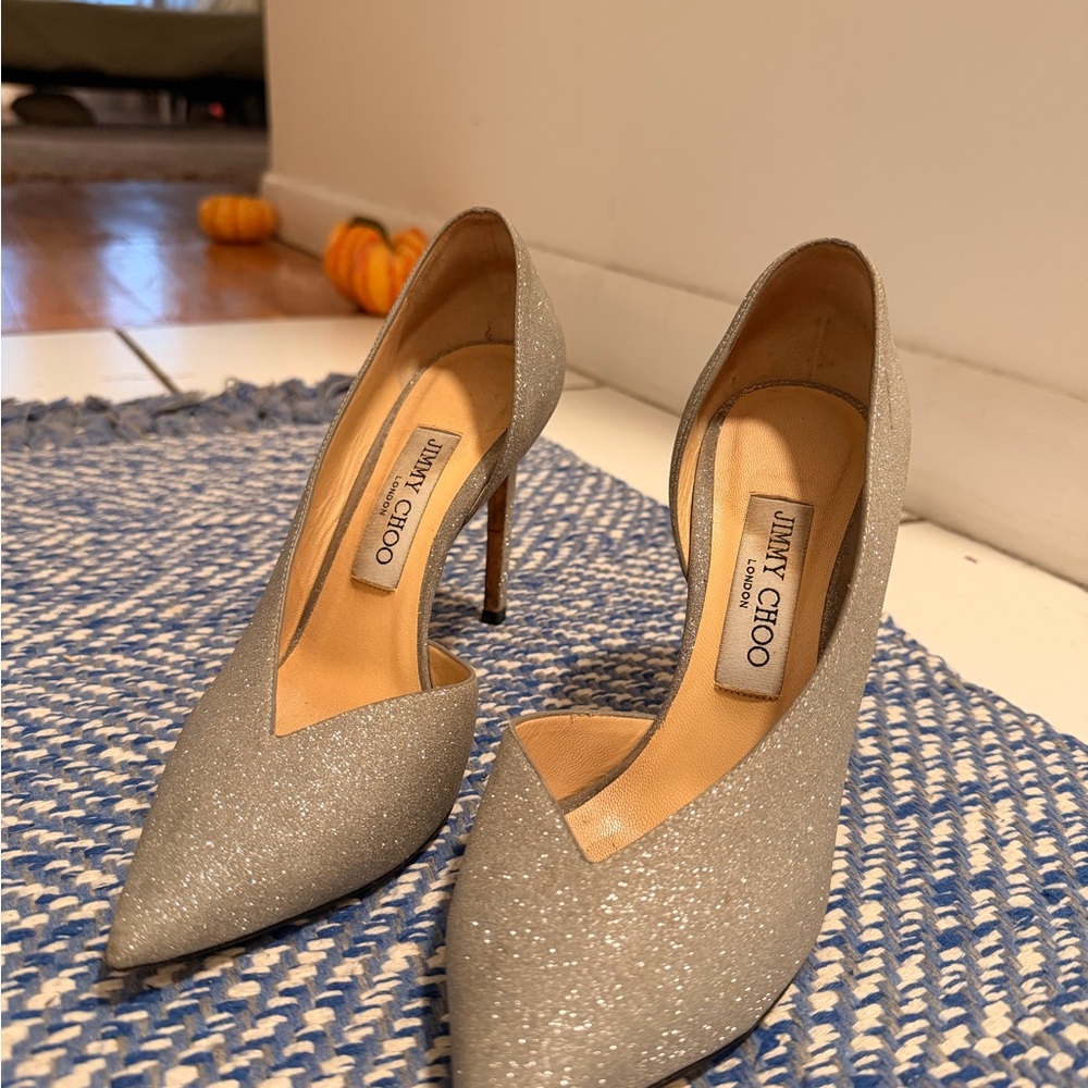 Jimmy Choo Sparkling Silver Heels